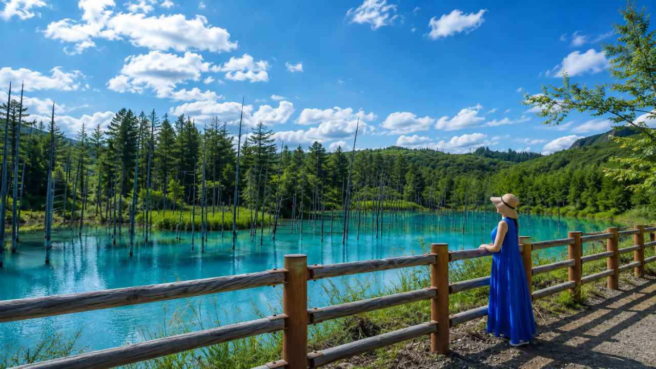 Japan's Blue Pond Captivates Tourists with Its Unreal-Looking Blue Water